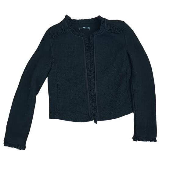 Mango Open Front Fringe Trim Cropped Blazer Jacket Black Size XS - Picture 5 of 5